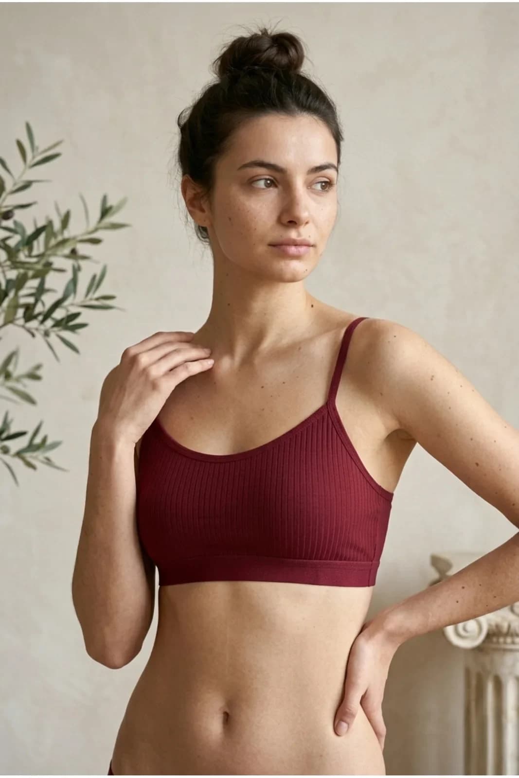 Fitilli İp Askılı Büstiyer Bordo