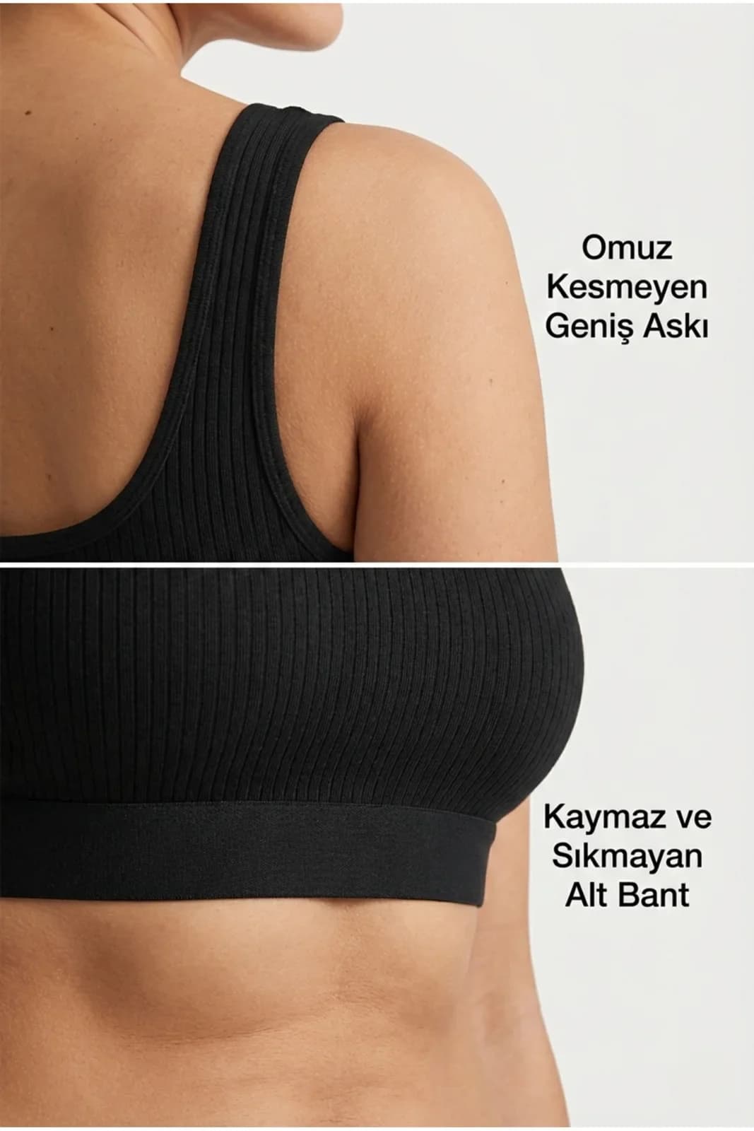 Fitilli Kalın Askılı Büstiyer Siyah