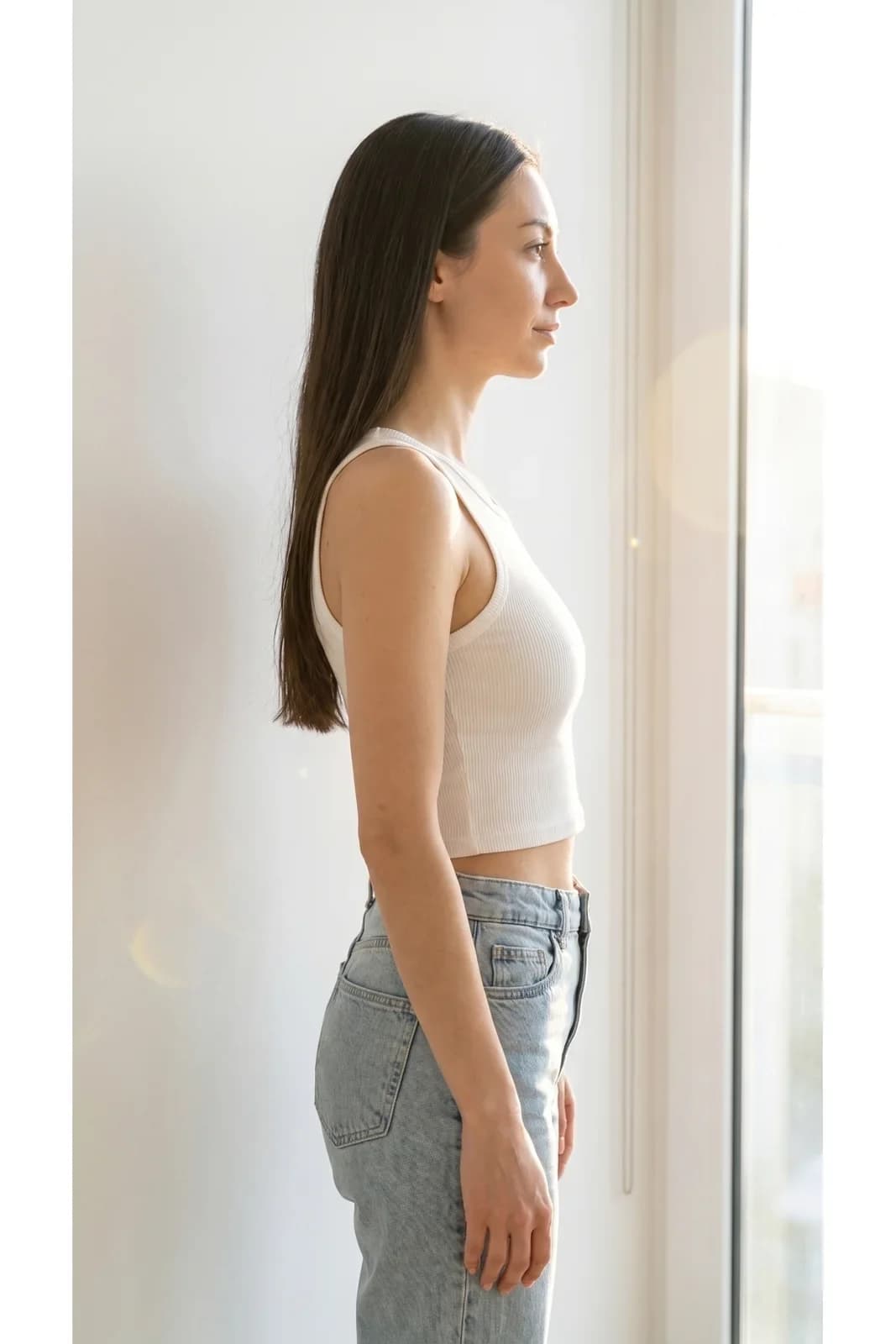 Kapalı Yaka Crop Büstiyer Beyaz