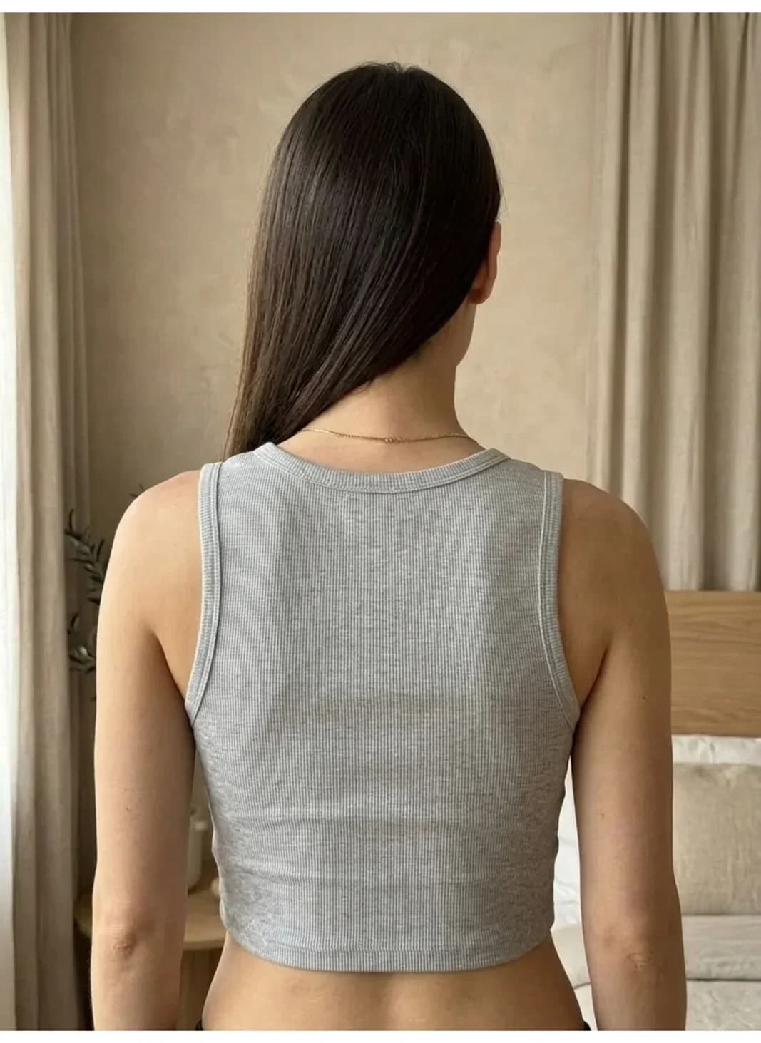 Kapalı Yaka Crop Büstiyer Gri
