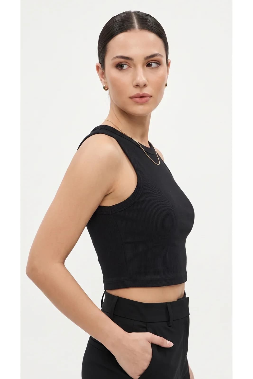 Kapalı Yaka Crop Büstiyer